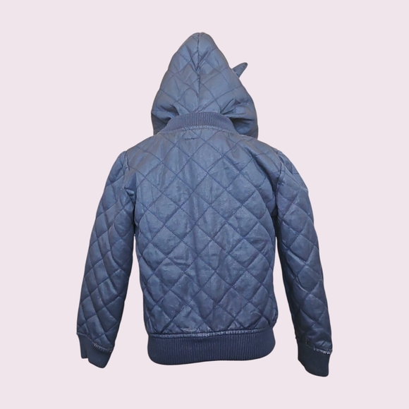 H&M Kids Quilted Bomber Jacket Size 4-5 Navy Blue w/ Sparkle Ears - Picture 3 of 6